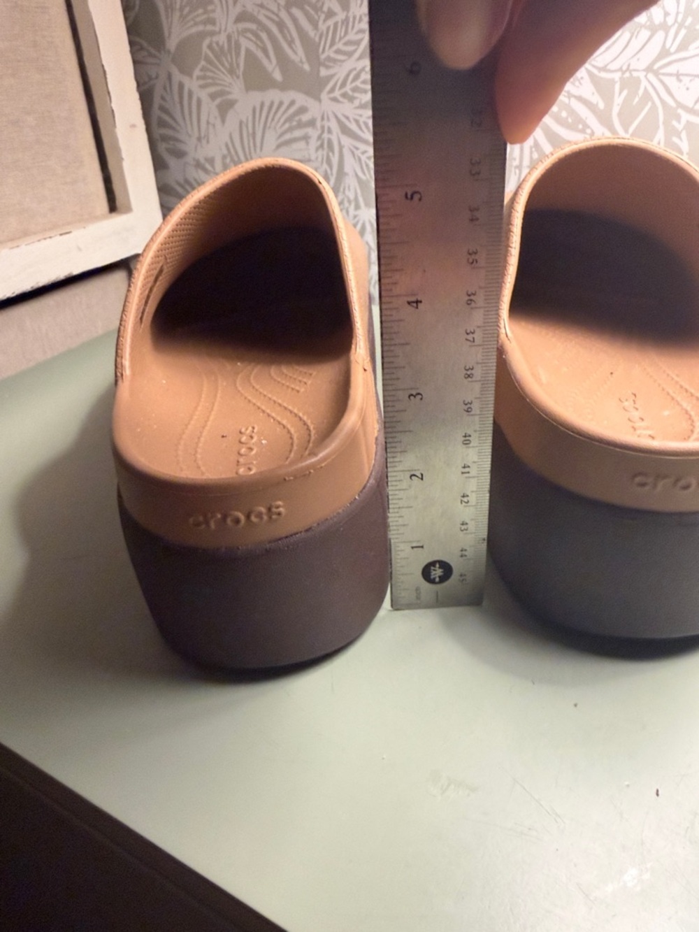 CROCS Slide Platform Clog in Tan Upper with Brown Sole - Picture 5 of 6